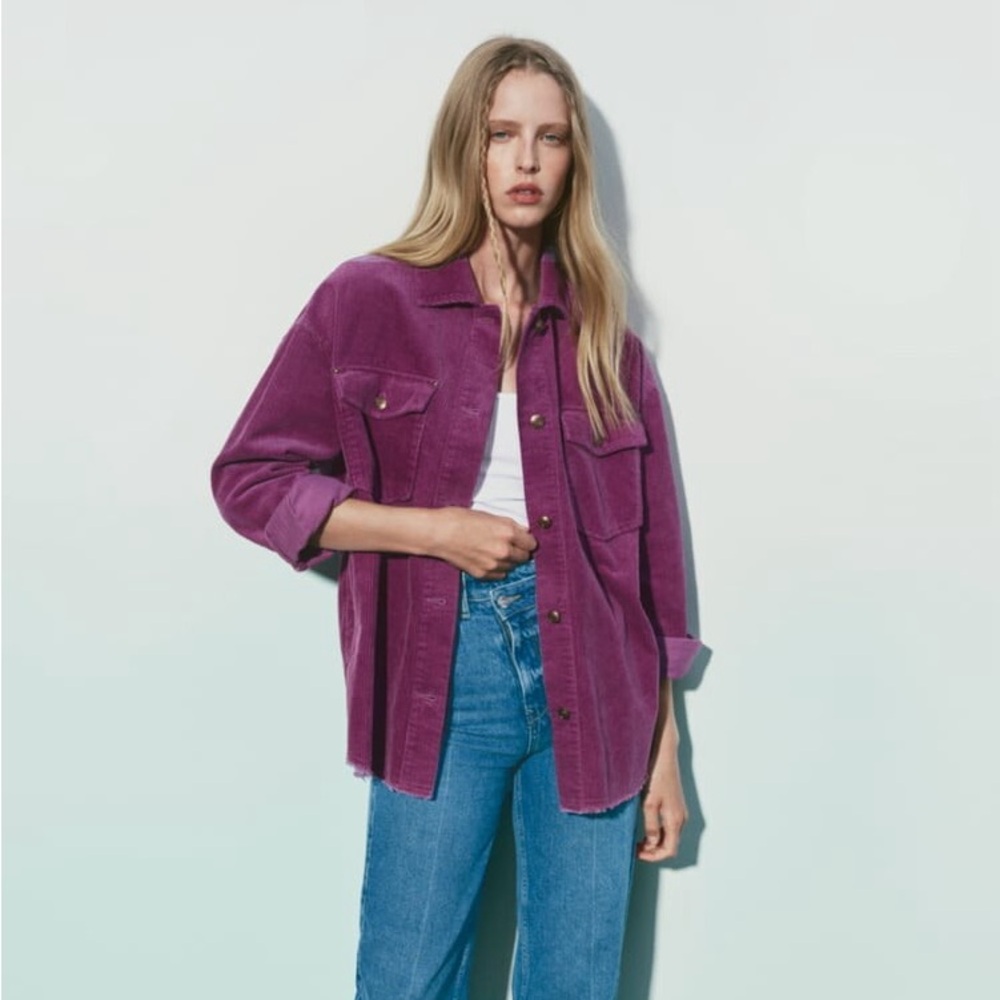 purple corduroy button up